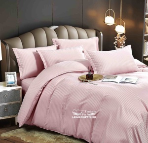 Lenjerie Pat 6 Piese Damasc Roz Pal, cu Cearșaf Elastic 232x250 cm – Saltea 180x200 cm - Img 3