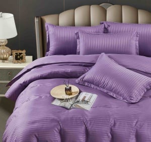Lenjerie de Pat Mov Damasc Jojo Home – 6 Piese Bumbac Premium 230x250 cm - Img 1