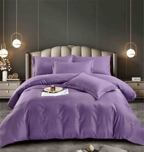 Lenjerie de Pat Mov Damasc Jojo Home – 6 Piese Bumbac Premium 230x250 cm - Img 3