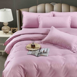 Lenjerie de Pat Roz Pudră Damasc Jojo Home – 6 Piese Bumbac Premium 230x250 cm - Img 2