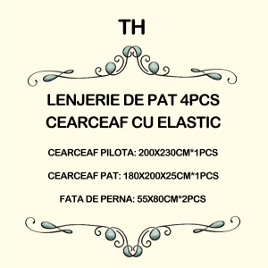 Lenjerie Pat Dublu Satin Jacquard Finetat, 4 Piese – Model Crem Elegant - Img 2