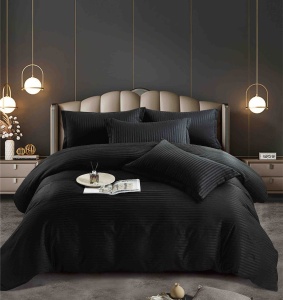 Lenjerie de Pat Neagră Damasc Jojo Home – 6 Piese Bumbac Premium 230x250 cm - Img 2