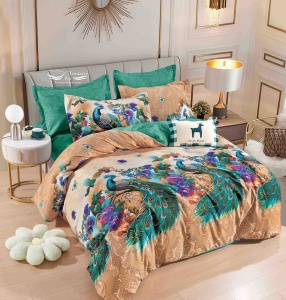 Lenjerie de Pat cu Păuni – 6 Piese Bumbac Finet Premium, Cearșaf 230x250 cm, Husă cu Fermoar, Fețe Pernă 70x70 și 55x80 cm - Img 1