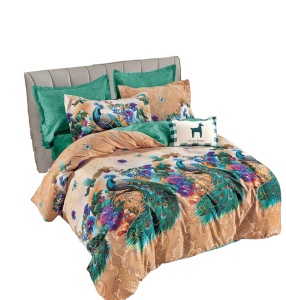 Lenjerie de Pat cu Păuni – 6 Piese Bumbac Finet Premium, Cearșaf 230x250 cm, Husă cu Fermoar, Fețe Pernă 70x70 și 55x80 cm - Img 2