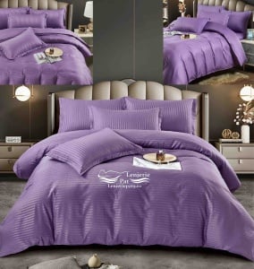 Lenjerie de Pat Mov Damasc Jojo Home – 6 Piese Bumbac Premium 230x250 cm - Img 4