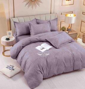 Lenjerie de Pat Mov cu Flori – 6 Piese Bumbac Finet Premium, Cearșaf 230x250 cm, Husă cu Fermoar, Fețe Pernă 70x70 și 55x80 cm - Img 1