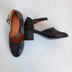 PANTOFI DAMA DIN PIELE NATURALA 400 NEGRU PATINAT 4 - Img 5