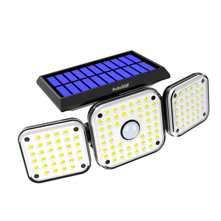 Lampa solara de perete MustWin, 1000 lm, LED, 112 leduri, 3 moduri, incarcare solara si senzor de miscare, - Img 1