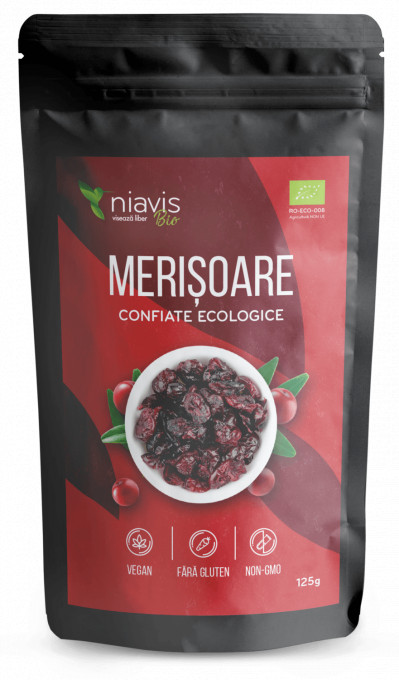 Merisoare Ecologice/BIO Indulcite cu Suc de Mere 125g