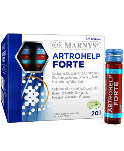 Artrohelp Forte – Colagen Hidrolizat Enzimatic + Glucozamină + Condroitină + Acid Hialuronic + 7 Ingrediente pentru Articulații, Tendoane, Cartilaje, Ligamente – 20 Fiole