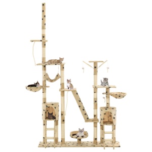 Ansamblu pisici cu funie sisal, 230-250 cm imprimeu lăbuțe, bej - Img 2