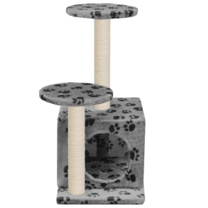 Ansamblu pisici turnuri de sisal gri 60 cm imprimeu cu lăbuțe - Img 6