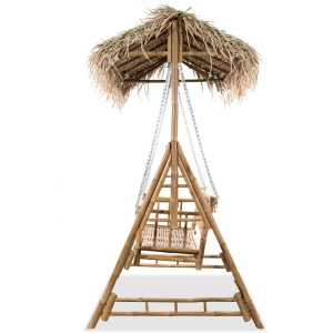 Balansoar cu 2 locuri, cu frunze de palmier, 202 cm, bambus - Img 3