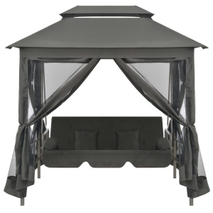 Balansoar extensibil cu copertină antracit 220x160x240 cm oțel - Img 2