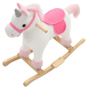 Balansoar unicorn de pluș, 65 x 32 x 58 cm, alb și roz - Img 4