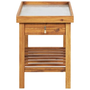 Banc de lucru de grădină, blat din zinc, lemn masiv de acacia - Img 7