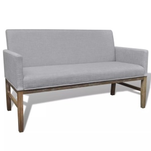 Bancă cu perne căptușite, textil, lemn de hevea, gri deschis