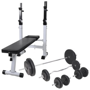 Bancă de antrenament, rastel set de haltere/gantere, 90 kg