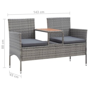 Bancă de grădină cu măsuță, 2 locuri, gri, 143 cm, poliratan - Img 5
