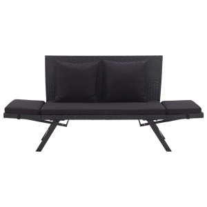Bancă de grădină cu perne, negru, 176 cm, poliratan - Img 5