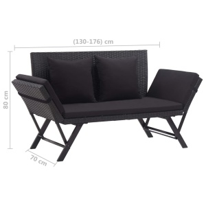 Bancă de grădină cu perne, negru, 176 cm, poliratan - Img 9