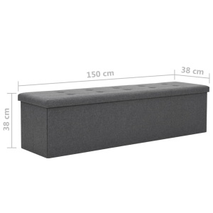 Bancă depozitare pliabilă, aspect pânză 150x38x38cm, gri inchis - Img 5