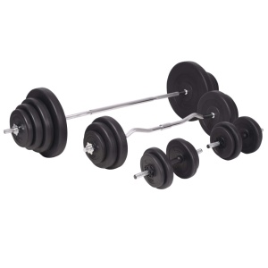 Bancă fitness cu raft greutăți, set haltere/gantere, 120 kg - Img 9