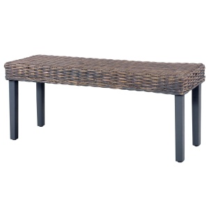 Bancă, gri, 110 cm, ratan kubu natural și lemn masiv de mango - Img 4