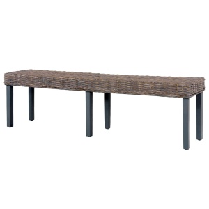 Bancă, gri, 160 cm, ratan kubu natural și lemn masiv de mango - Img 2