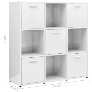 Bibliotecă, alb extralucios, 90 x 30 x 90 cm, PAL - Img 7