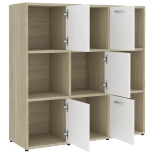 Bibliotecă, alb și stejar Sonoma, 90 x 30 x 90 cm, PAL - Img 8