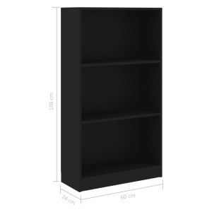 Bibliotecă cu 3 rafturi, negru, 60 x 24 x 108 cm, PAL - Img 5