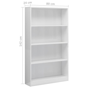 Bibliotecă cu 4 rafturi, alb extralucios, 80 x 24 x 142 cm, PAL - Img 5