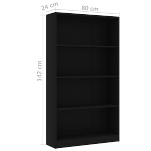 Bibliotecă cu 4 rafturi, negru, 80 x 24 x 142 cm, PAL - Img 5