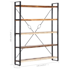 Bibliotecă cu 5 rafturi, 140 x 30 x 180 cm, lemn masiv reciclat - Img 5