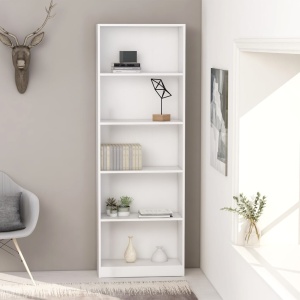 Bibliotecă cu 5 rafturi, alb, 60 x 24 x 175 cm, PAL