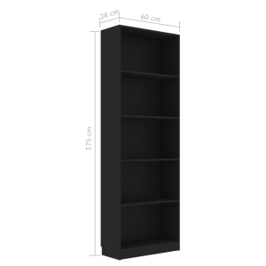 Bibliotecă cu 5 rafturi, negru, 60 x 24 x 175 cm, PAL - Img 5