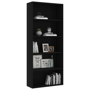 Bibliotecă cu 5 rafturi, negru, 80 x 30 x 189 cm, PAL - Img 3