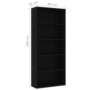 Bibliotecă cu 5 rafturi, negru, 80 x 30 x 189 cm, PAL - Img 5