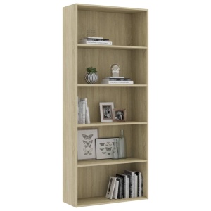 Bibliotecă cu 5 rafturi, stejar Sonoma, 80 x 30 x 189 cm, PAL - Img 3