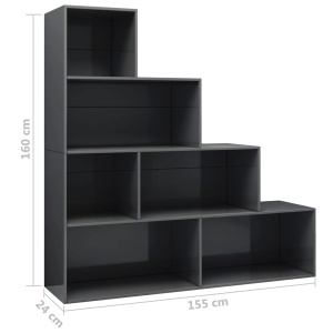 Bibliotecă/Separator cameră gri extralucios 155x24x160 cm PAL - Img 5