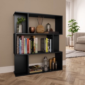 Bibliotecă/Separator cameră, negru, 80x24x96 cm, PAL