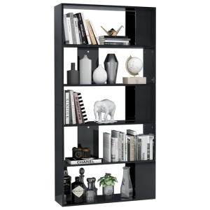 Bibliotecă/Separator cameră, negru lucios, 80x24x159 cm, PAL - Img 3