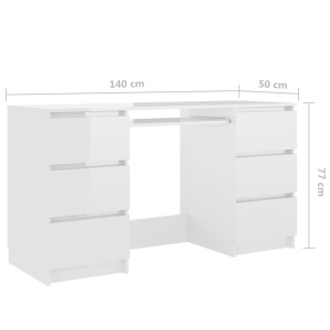 Birou de scris, alb extralucios, 140 x 50 x 77 cm, PAL - Img 5