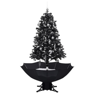 Brad de Crăciun cu ninsoare și bază umbrelă, negru, 170 cm, PVC - Img 2