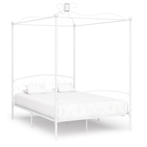 Cadru de pat cu baldachin, alb, 140 x 200 cm, metal