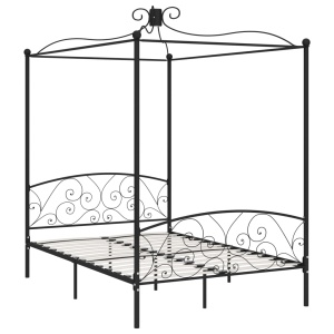 Cadru de pat cu baldachin, negru, 140 x 200 cm, metal - Img 2
