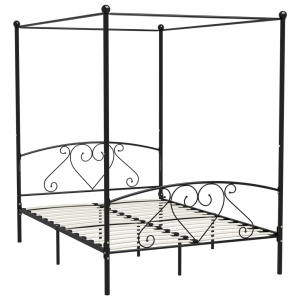 Cadru de pat cu baldachin, negru, 160 x 200 cm, metal - Img 2