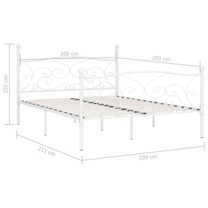 Cadru de pat cu bază din șipci, alb, 200 x 200 cm, metal - Img 5