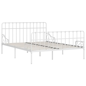 Cadru de pat cu bază din șipci, alb, 200 x 200 cm, metal - Img 2